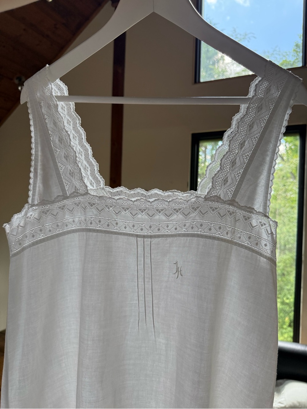 Antique Edwardian White Lace Trimmed Cotton Dress